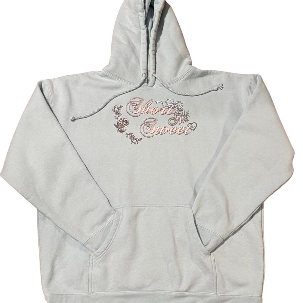 Sabrina Carpenter Light Blue “Short Sweet” Graphic Hoodie